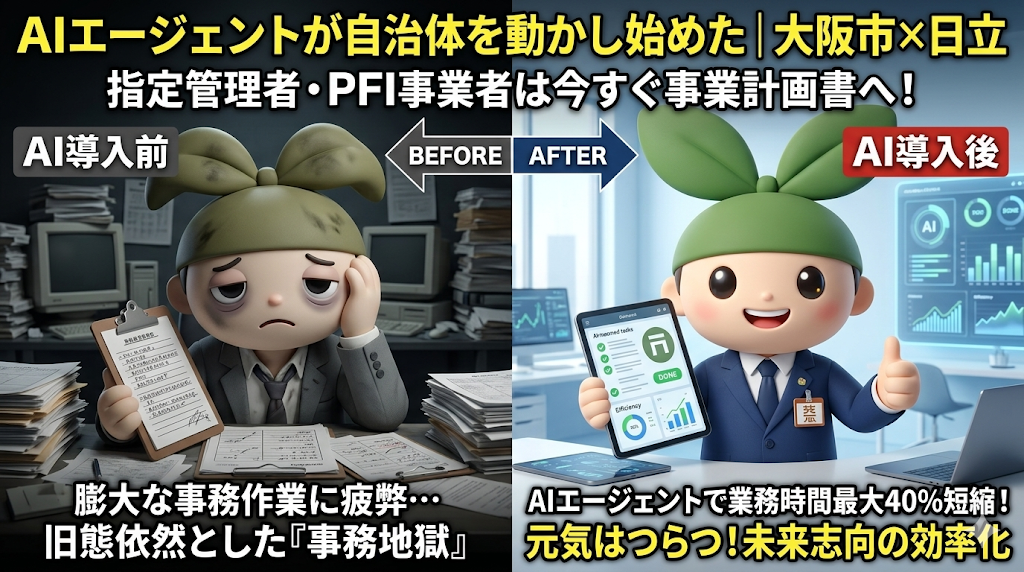 AIエージェントが自治体を動かし始めた。大阪市×日立の実証実験が、指定管理者・PFI事業者に突きつける「2026年度の宿題」