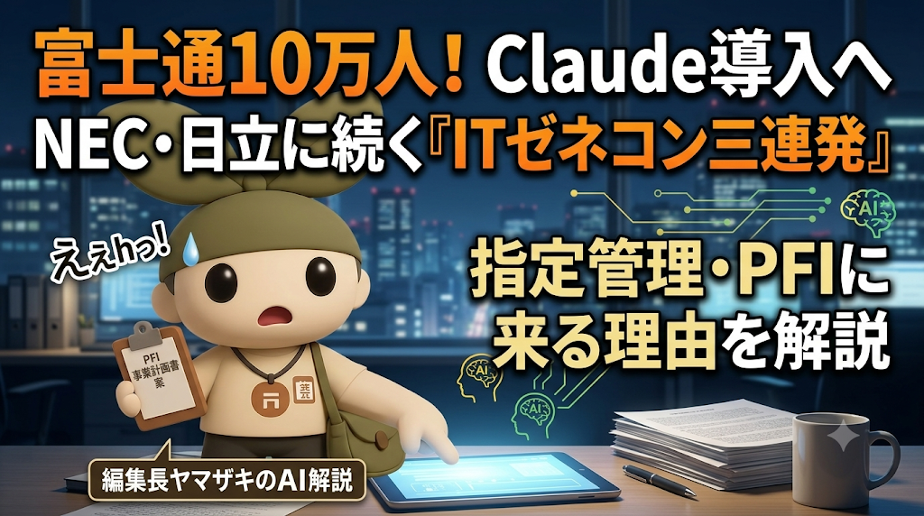 富士通10万人もClaude導入へ──NEC・日立に続く「ITゼネコン三連発」が指定管理・PFIに来る理由